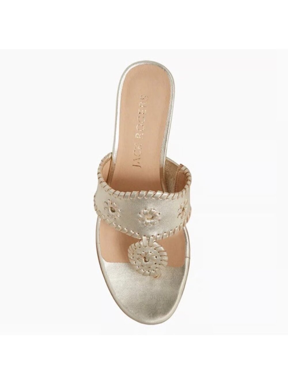 Jack Rogers Jacks Mid Wedge sandals in a gold metallic leather finish size 9.5